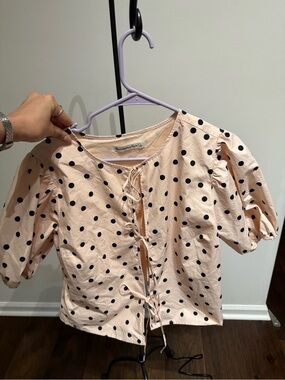 Abercrombie & Fitch Peach Polka Dot Tie-Front Blouse